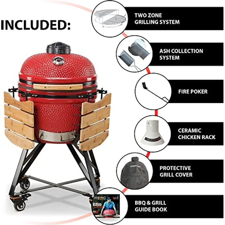 KAMADO_BONO Ceramic BBQ Grill, 20" Media, Red I Kamado BBQ Charcoal Grill with Dual Zone Grilling System I Egg BBQ Smoker for Cooking, Smoking & Baking, 51 cm, TQ0020RED – Bild 3