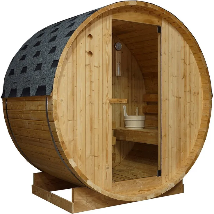 Sanotechnik Fasssauna TROMSÖ M, 194,8 x 120 x 191,5 cm, geeignet für 2 Personen, Fichetnholz