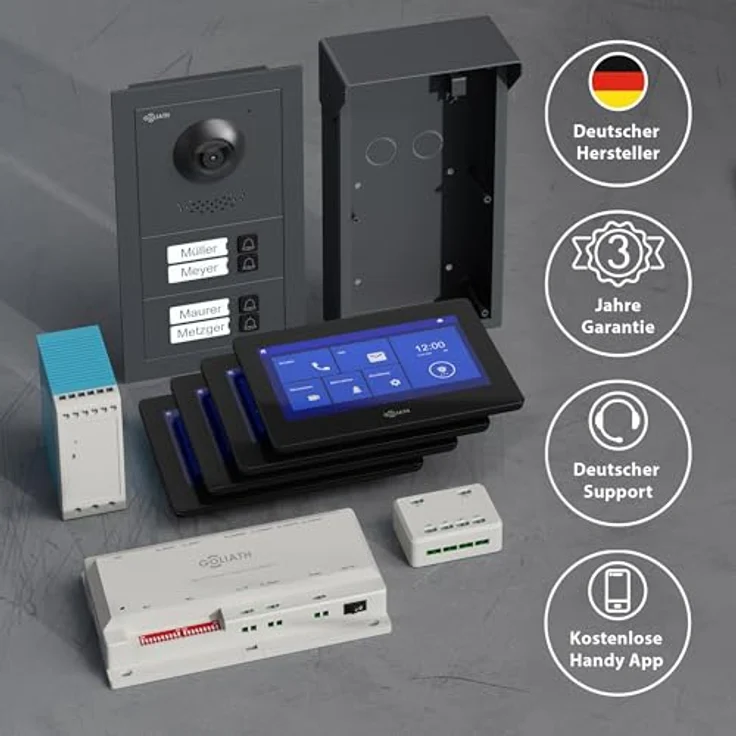 Goliath Intercom Video-Türsprechanlage Basic-Line, 4-Familienhaus, 7-Zoll HD Monitor, 2-Draht BUS, Weiß/Schwarz, mit Kamera und App-Steuerung – Bild 6