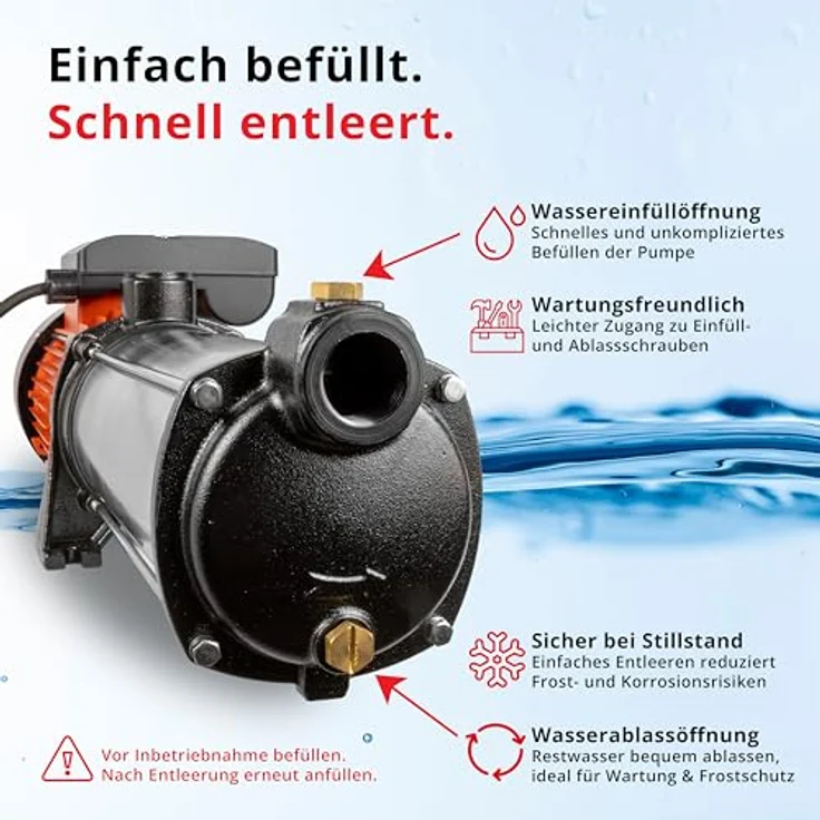Grafner Premium Kreiselpumpe 10 Stufen, 2200 Watt, 5400 l/h, 11 bar, Förderhöhe 110m, Edelstahl, selbstansaugende Wasserpumpe für Garten und Haus – Bild 5