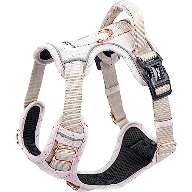 FREUDENTIER® Hundegeschirr mit atmungsaktiver Polsterung - Bombenfester Sitz - Anti Zieh Brustgeschirr für große, mittelgroße und kleine Hunde (L)
