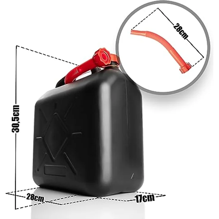 BigDean 2x 10L Benzinkanister Set mit flexiblem Ausgießer, UN-zugelassen für Benzin, Diesel & AdBlue, Schwarz/Rot – Bild 3