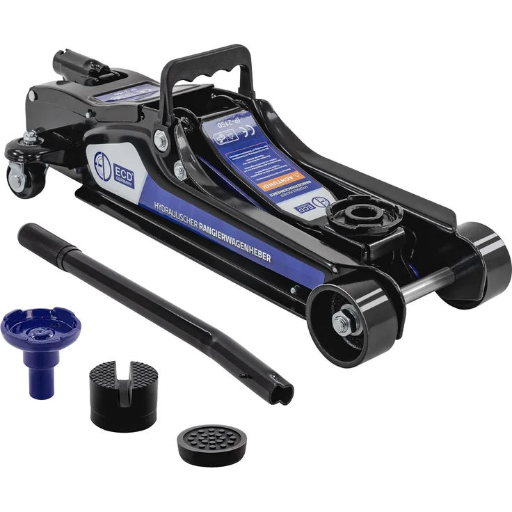 ECD Germany Wagenheber hydraulisch 2,5T, 80-36 mm, Gummiauflagen & SUV-Adapter, schwarz
