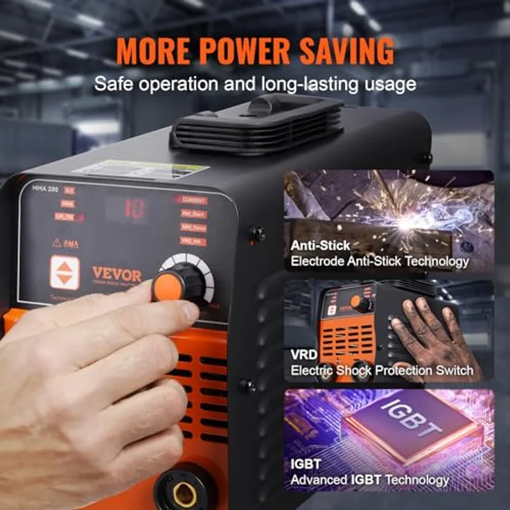 VEVOR MMA-200-NA 220 V Schweißgerät, 160 A Lichtbogenschweiß-/Lift-WIG-Gerät mit LED-Display, tragbares 2-in-1-Gerät mit Hot Start und Anti-Stick-Funktion – Bild 5