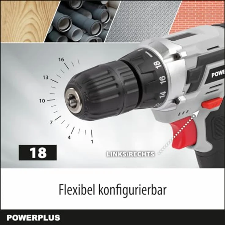 Powerplus Powc1051, 12V Elektrischer Schraubendreher mit 18 Drehmoment-Einstellungen, integrierter LED-Beleuchtung, Silber – Bild 5