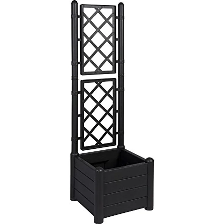 Kreher Rankgitter, Spalier mit Pflanzkasten aus robustem Kunststoff in Anthrazit/Grau. Maße BxTxH in cm: 43 x 43 x 142 cm. Topp für Garten, Terrasse und Balkon!