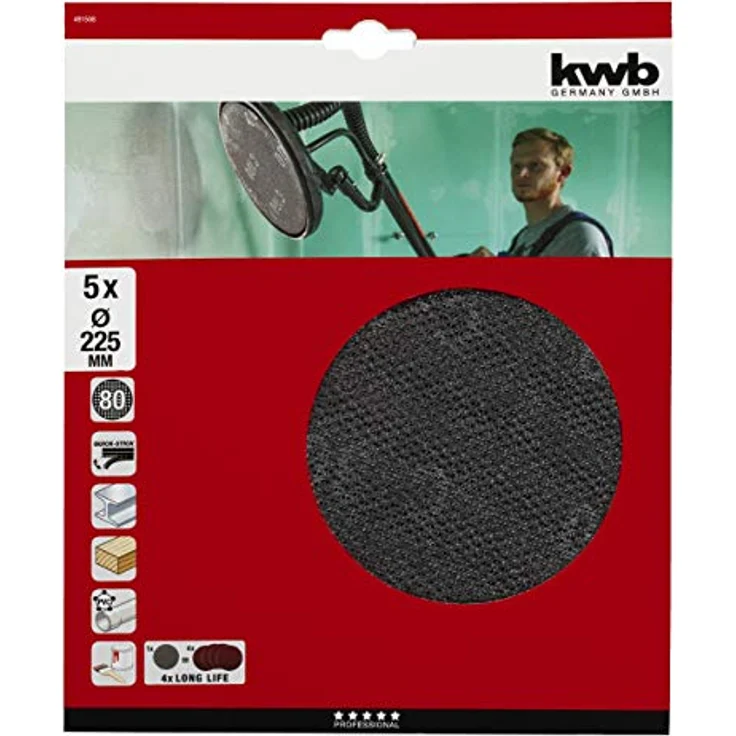 kwb Quick-Stick Schleifgitter-Scheibe K 80 – für Langhalsschleifer, 225 mm Ø, aus Fiberglas, gelocht mit Klett (5 Stk.) - Preisvergleich – Bild 2