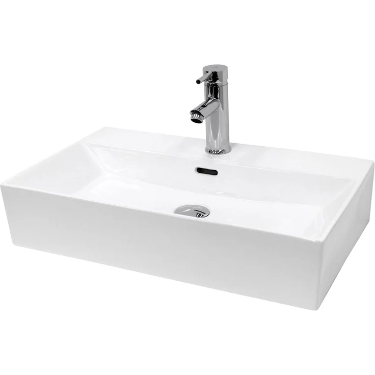 ECD Germany Waschbecken 605x365x130 mm, Keramik in Weiß, inkl. Ablaufgarnitur mit Überlauf und Push-Open-Technologie