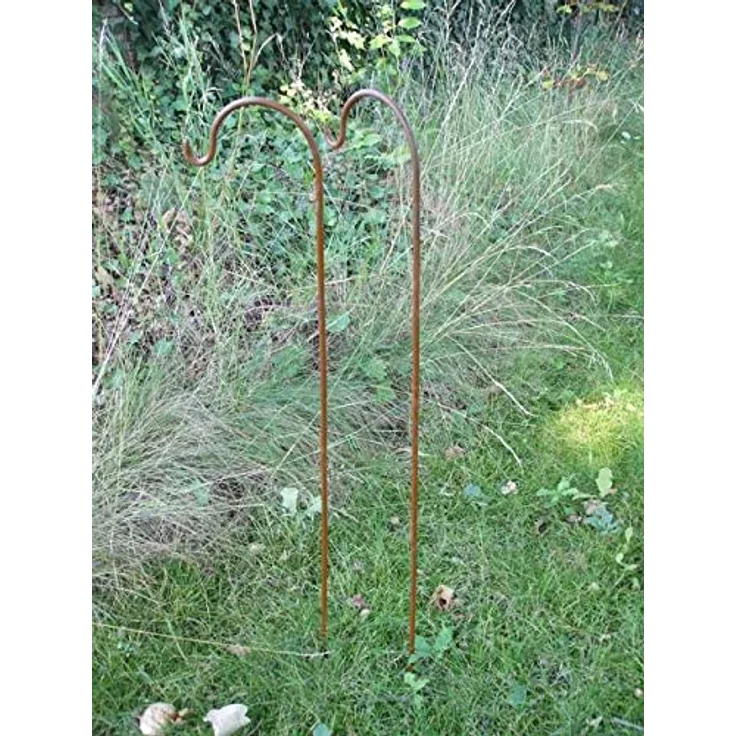 Deko-Impression 2 Stück (2er-Set) Gartenstab m. Haken, Laternenhaken, Blumen, Eisen, Rost, Braun – Bild 1