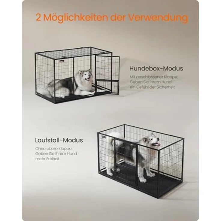 Feandrea Hundekäfig hochbelastbar, XXXL, tintenschwarz - transportabler Haustierkäfig mit 2 abnehmbaren Türen – Bild 5