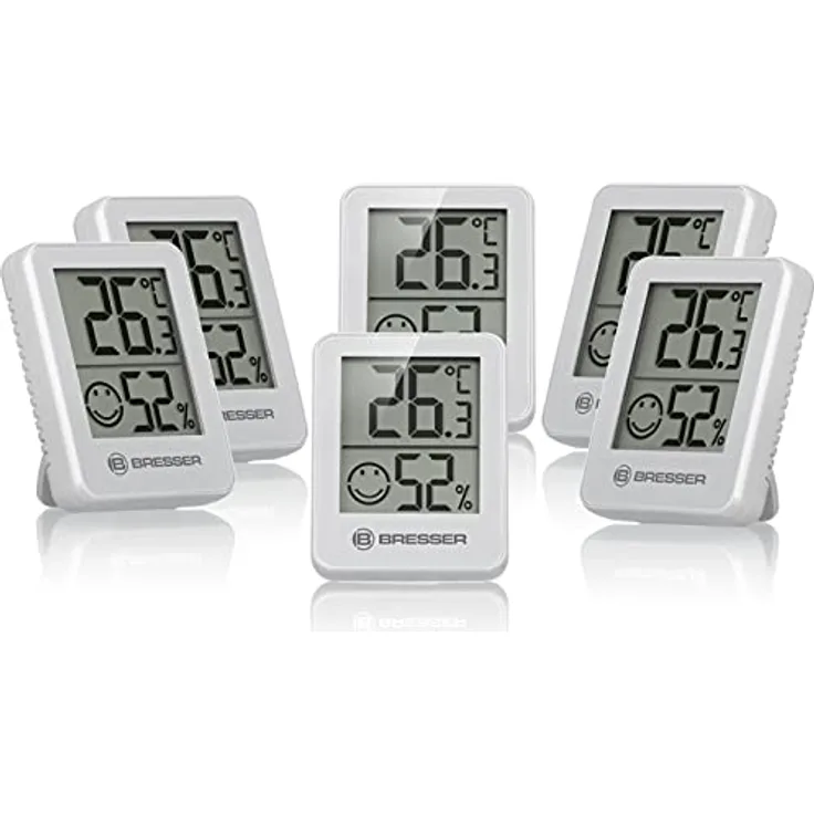 Bresser Thermometer Hygrometer Temeo Hygro Indicator 6er Set zum Aufstellen oder zur Wandmontage mit Raumklima-Indikator, weiß