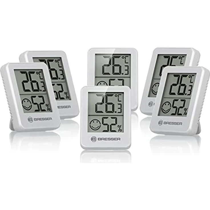 Bresser Thermometer Hygrometer Temeo Hygro Indicator 6er Set zum Aufstellen oder zur Wandmontage mit Raumklima-Indikator, weiß – Bild 1