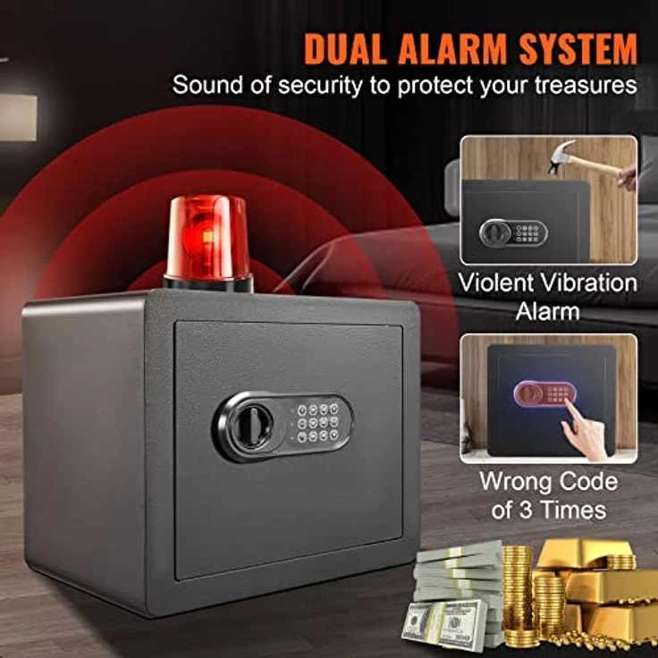 VEVOR Safe Tresor 1,2 Kubikfuß, Möbeltresor mit Feuerfester Geldtasche, Passwort & Schlüssel Digitaler Heimtresor, Alarmfunktion, Wandmontage, Schwarz – Bild 5