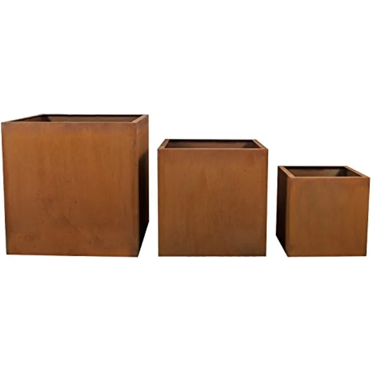 Köhko® Designer-Blumenkübel aus Cortenstahl VIVO 28 x 28 x 27 cm | Pflanztopf in Edelrost-Optik in Quaderform