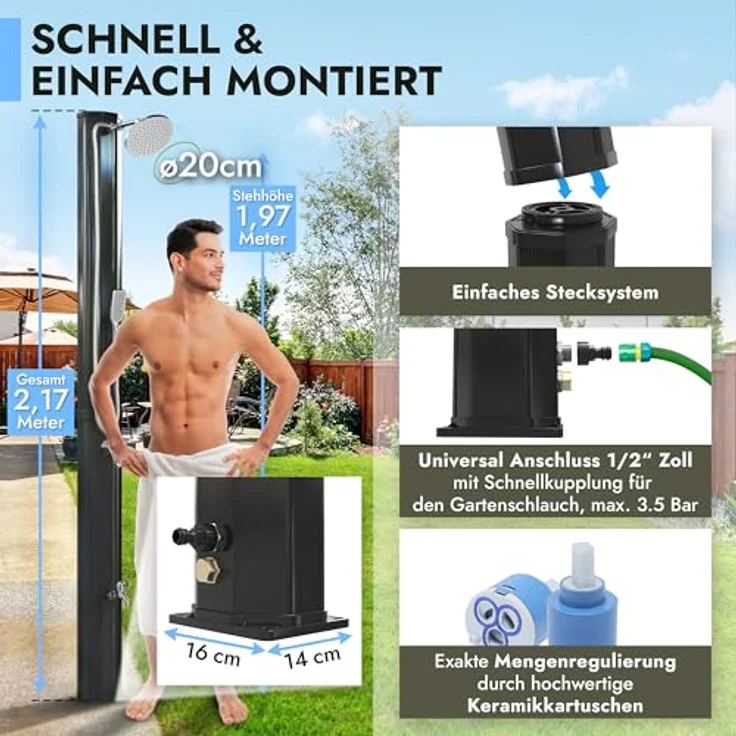 Gartendusche 35 Liter Solardusche Garten für Außen und Fußdusche in Schwarz ohne Stromanschluss – Bild 5