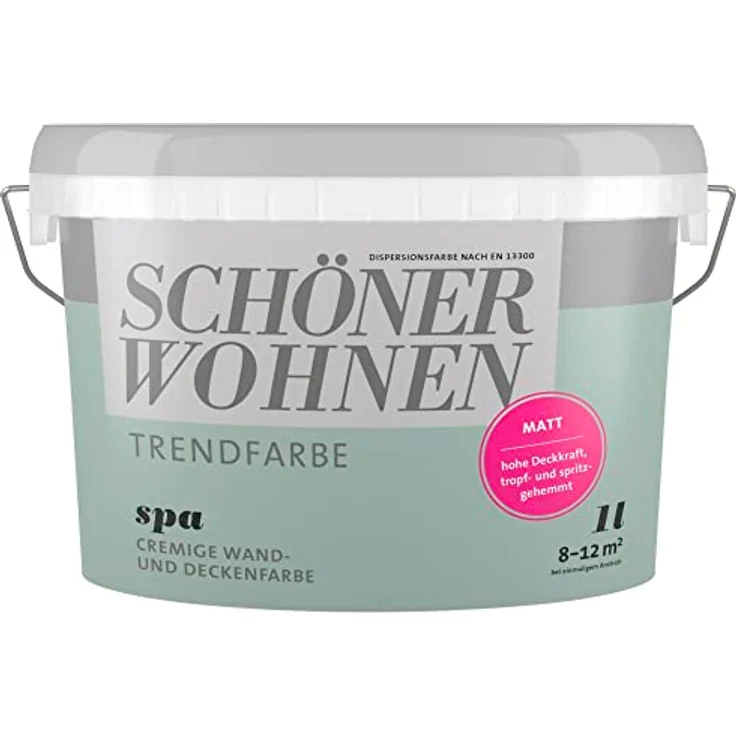 SCHÖNER WOHNEN FARBE Wandfarbe SW Trend, matt, 1,0L, Farbton Spa 6507, hochdeckend, scheuerbeständig, lösemittel- und weichmacherfrei, ideal für Neu- und Renovierungsanstriche – Bild 2