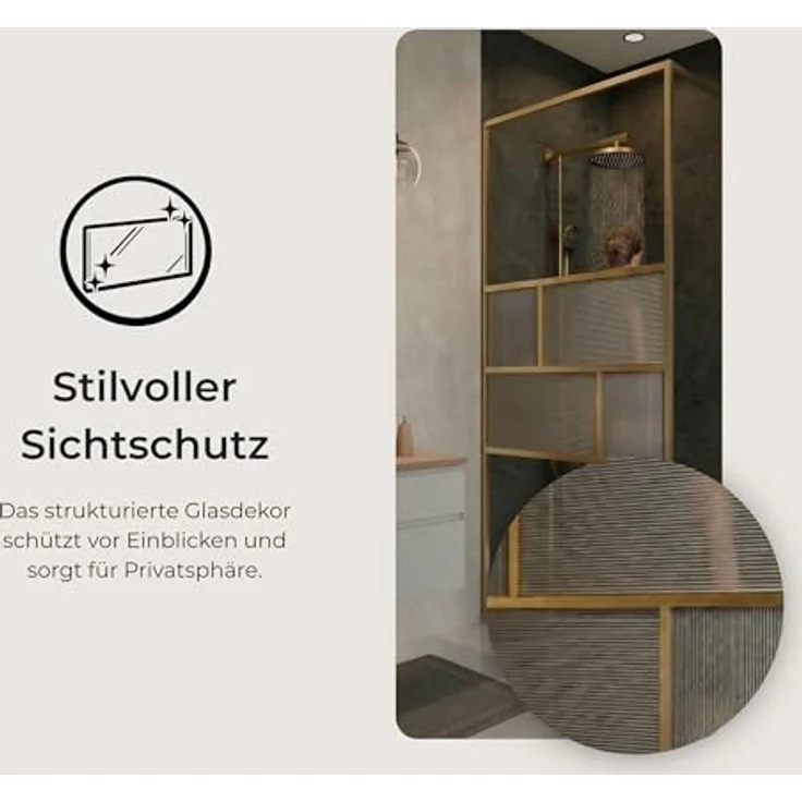 Schulte Duschwand Walk In Carvella, 90 x 200 cm, 6 mm ESG-Sicherheitsglas, mit fixil-Beschichtung und Profil in Goldoptik – Bild 3