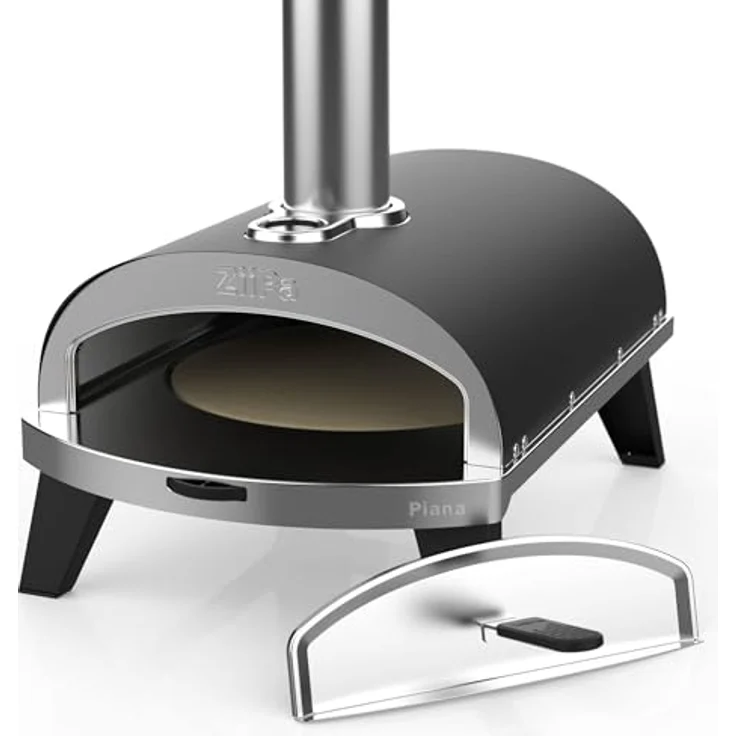 ZiiPa - Pizzaofen Piana, kompakter Pellet-Pizzaofen mit Drehplatte für 360° Kochen, integriertes Thermometer, Farbe Karbon – Bild 2