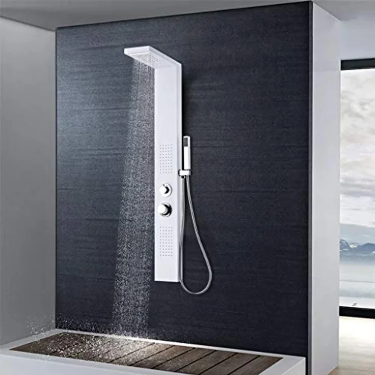 vidaXL Duschpaneel Aluminium Weiß Regendusche Duscharmatur Badarmatur Duschset – Bild 1