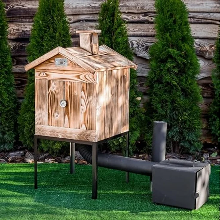 QLS Handels Räucherkammer Holz imprägniert, Räucherofen für Garten, 50 x 50 x 70 cm, wetterbeständig, für 10-15 kg Räucherprodukte – Bild 2