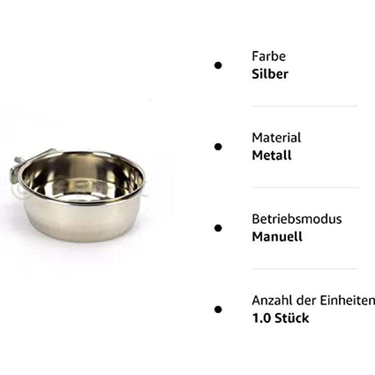 Edelstahlnapf zum Einhängen Schraub oder Hakenbefestigung Vogel Nager Hunde Napf (0,15 L mit Schraubenhalterung) – Bild 3