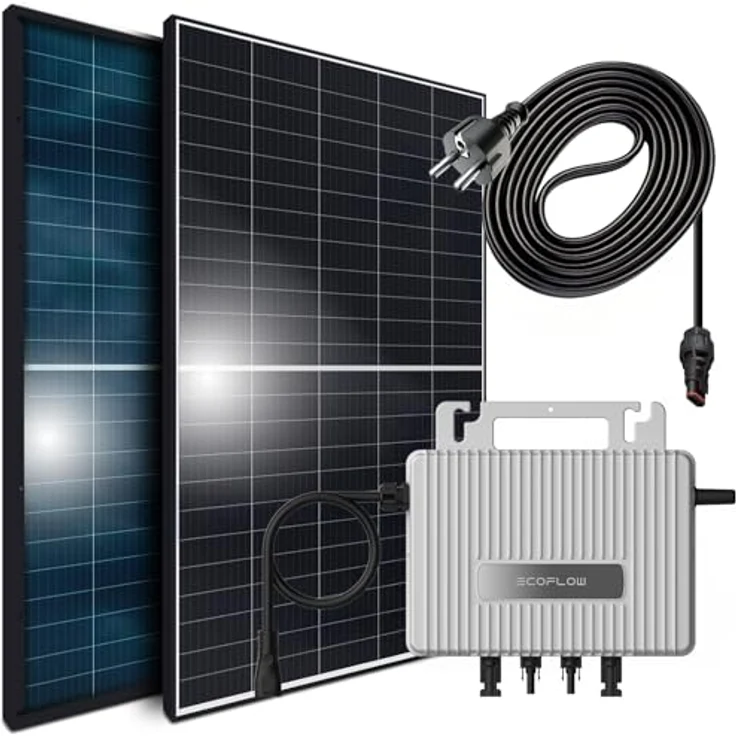 SUNNIVA® 1144W Balkonkraftwerk 800W komplett Steckdose - Eco Flow 800W Wechselrichter - PV Solaranlage Komplettset - 2x 440W BIFAZIAL, BLACK Frame, Single Glas Solarmodule - inkl. 5m Kabel - Bluetooth, Solarmodule mit hoher Effizienz und jährlichen Einsparungen – Bild 1
