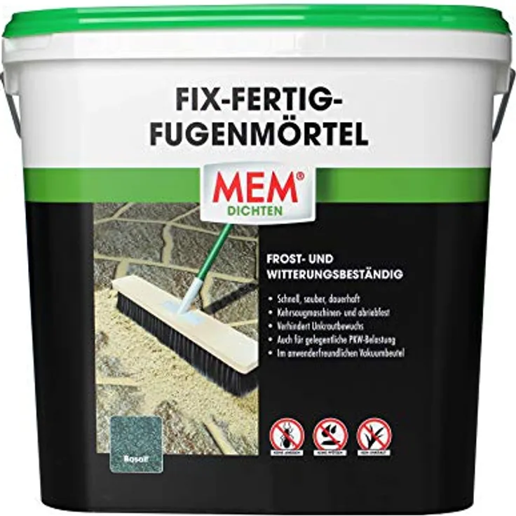 MEM Bauchemie Fugenmörtel MEM Fix Fertig, gebrauchsfähiger Fugenmörtel für Naturstein und Beton, Basalt, 12,5 kg