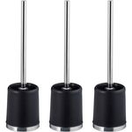 Relaxdays Klobürste mit Halter, 3er Set, Abnehmbarer Bürstenkopf, Ø 7 cm, mit Klobürstenhalter, Toilettenbürste, schwarz