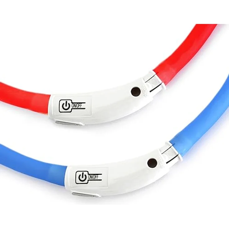 PRECORN LED Silikon Hundehalsband Set in Rot und Blau | Sicherheits-Halsband | Leuchthalsband aufladbar mit USB | Wasserdicht | Individuell kürzbar – Bild 3