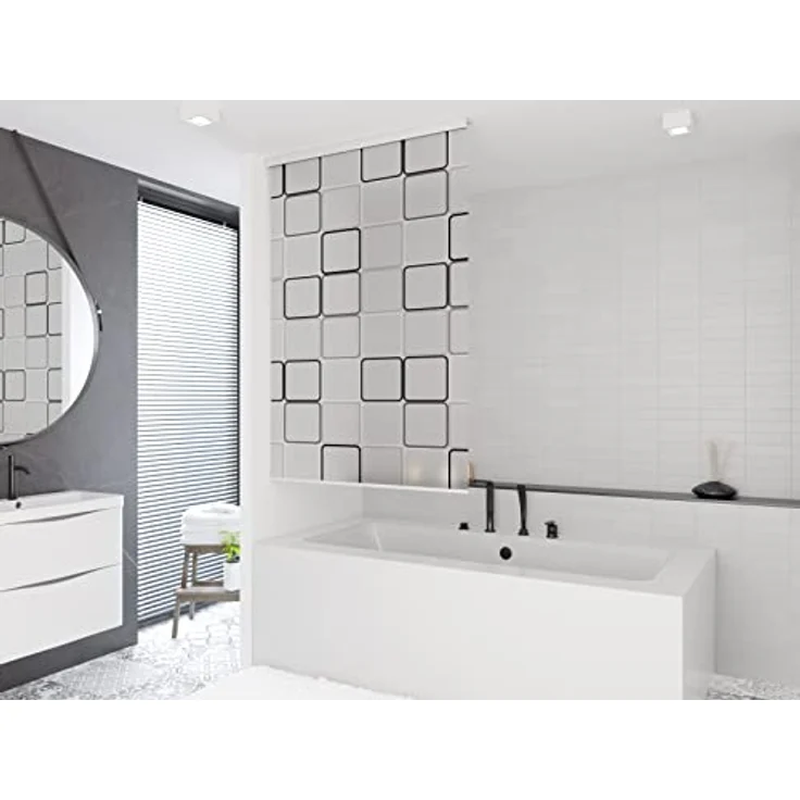 Aquabad® Vaskaflex Badewannenrollo / Duschrollo, 240x100 cm, Quadrate-Design, wasserabweisend – Bild 2