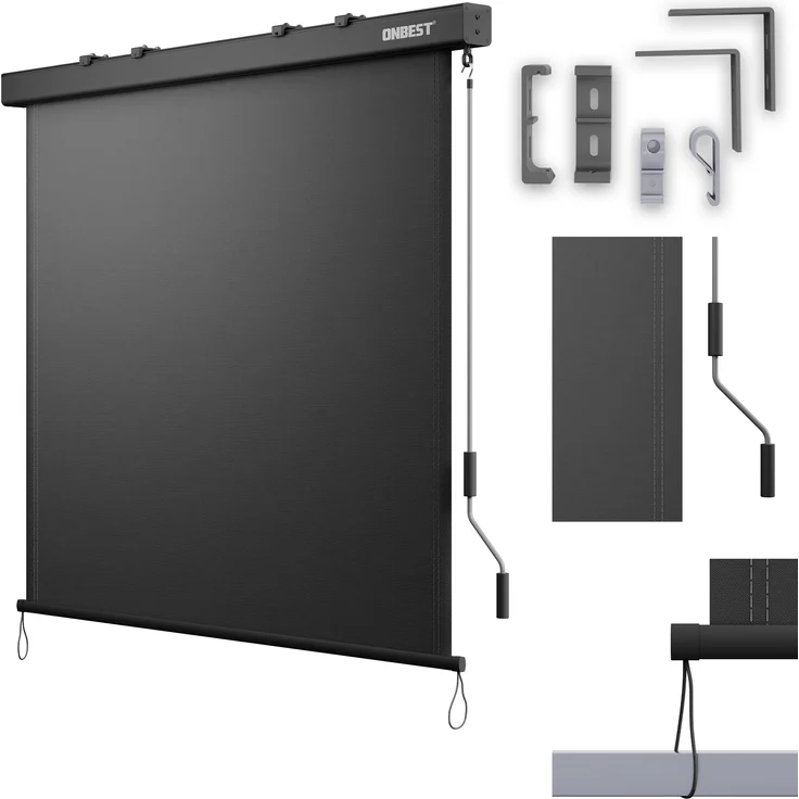 ONBEST Senkrechtmarkise ohne Bohren 250 x 160 cm Handkurbel, Wetterfest, Anthrazit