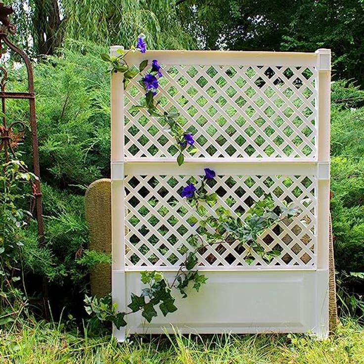 NYVI Spalier mit Erdspießen NYVIGreen 140x100 cm - Rankgitter aus wetterfestem & recyceltem Kunststoff - Rankhilfe - Pflegeleicht, Steckmontage ohne Werkzeug, Farbe:Weiß – Bild 1