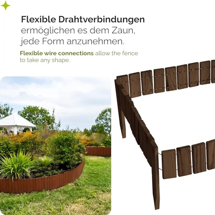 Garronda Beeteinfassung Holz Rollzaun GD-0149, imprägniert, flexibler Holzgartenzaun 10 cm x 200 cm, dunkelbraun – Bild 4