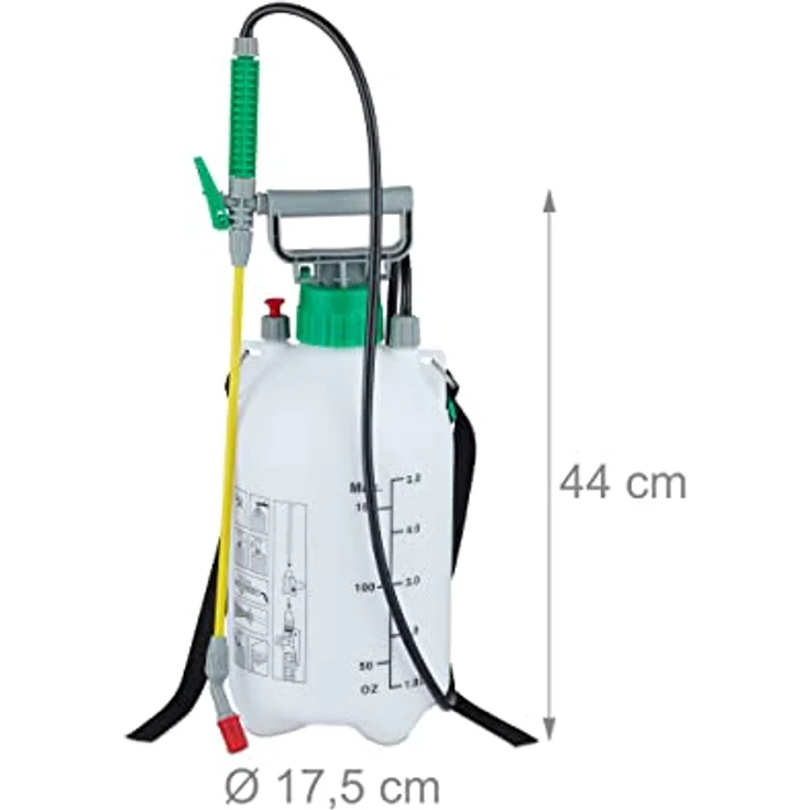 Drucksprüher 5 Liter, Drucksprühgerät mit Schlauch & Lanze, universal, Garten, 3 bar, verstellbare Düse, weiß – Bild 5