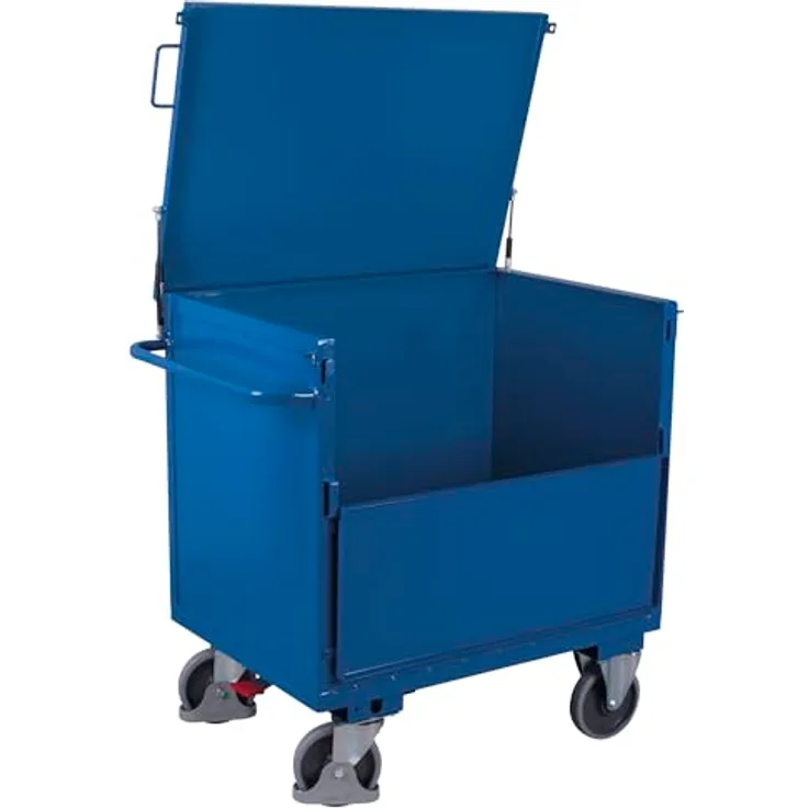 ROLLENDE SHOP Cordes Blechkastenwagen 1165x730x1115 mm, Transportwagen mit Seitenklappe, Deckel und 500 kg Tragkraft, anthrazit