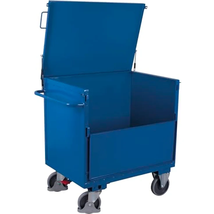 ROLLENDE SHOP Cordes Blechkastenwagen 1165x730x1115 mm, Transportwagen mit Seitenklappe, Deckel und 500 kg Tragkraft, anthrazit