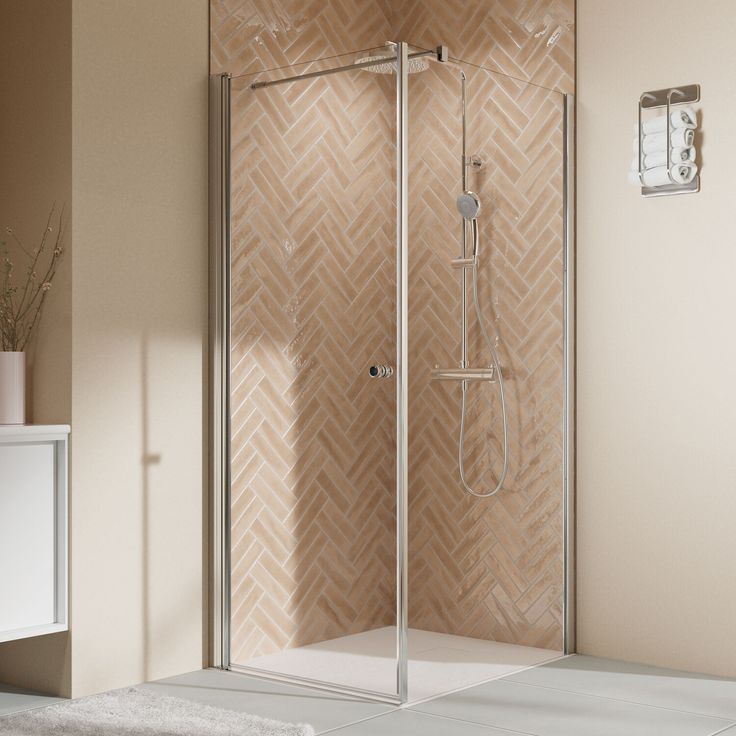 Breuer Drehtür 'Elana 2.0' rund für Seitenwand, Anschlag links, alu silbermatt, Klarglas hell, 90 cm - Filigranes Design, 4-Fach-Hebe-Senkmechanismus