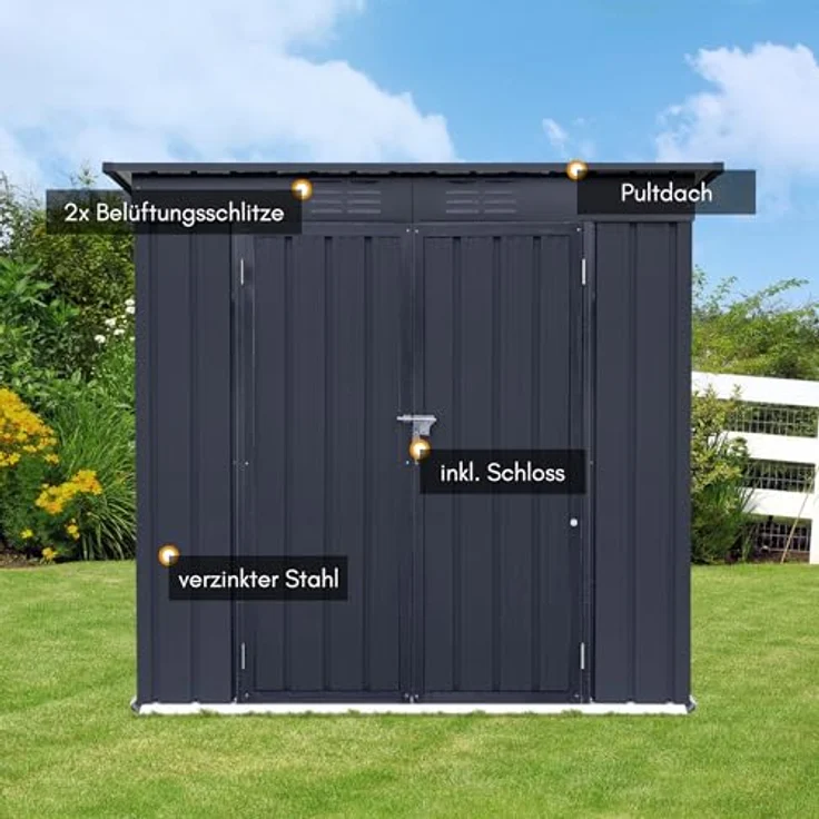 ALBATROS Profi Gerätehaus L – verzinktes Metall in Anthrazit (RAL 7016) | 202x118x173cm, 4,1m³ | Inkl. Schloss & Werkzeughaken | wetterfester Geräteschuppen, Gartenschrank, Gerätehütte – Bild 4