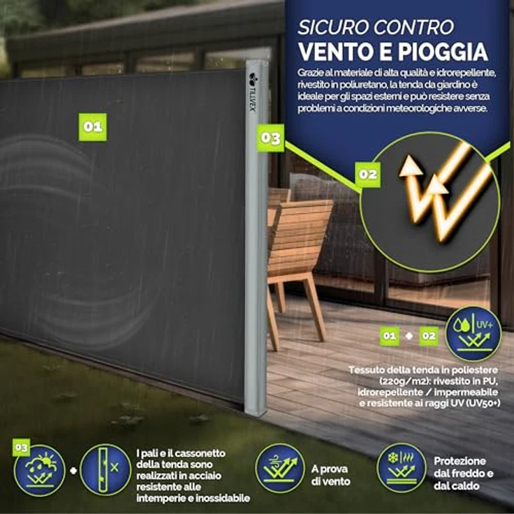 tillvex® Seitenmarkise 160 x 350 cm ausziehbar & Blickdicht in Grau | Sichtschutz & Sonnenschutz aus rostfreiem Stahl - Preisvergleich – Bild 5