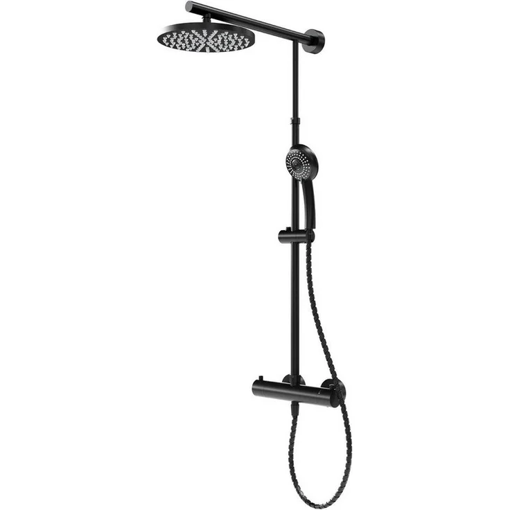 Schulte Duschsystem DuschMaster Rain "Classic" mit Thermostat, Höhe 155.4 cm, Mattschwarz, inkl. Handbrause und Kopfbrause, extra-flach