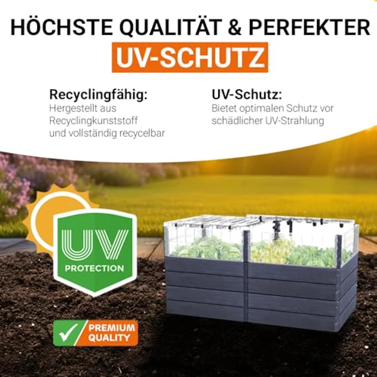 Garantia Hochbeet Ergo Quadro Turbo Plus, 160x80 cm, 3D-Holzoptik, inkl. Frühbeet-Abdeckung – Bild 6