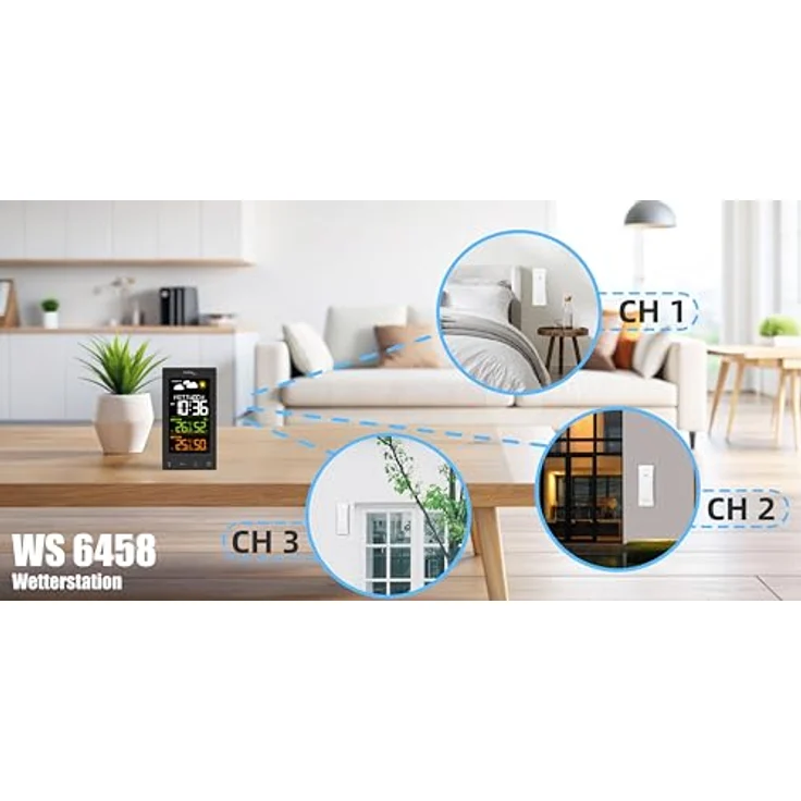 TECHNOLINE WS 6458 Wetterstation, Funkwetterstation mit farbigem LED-Display, Innen- und Außentemperatur, Luftfeuchtigkeit, Wettervorhersage und DCF-77 Funkuhr – Bild 3
