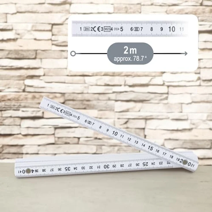 com-four® 5x Kunststoff-Zollstock, 2 Meter Gliedermaßstab mit 10 Gliedern, metrisch, weiß, flexibel und chemikalienresistent – Bild 4