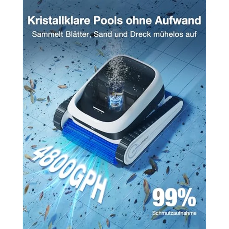 Ecovacs Ultramarine P1, Poolroboter für Pools bis 180 m², kabellose Reinigung von Boden, Wänden und Wasserlinie, UltraPure Suction 18.200 l/h, intelligente App-Steuerung – Bild 2