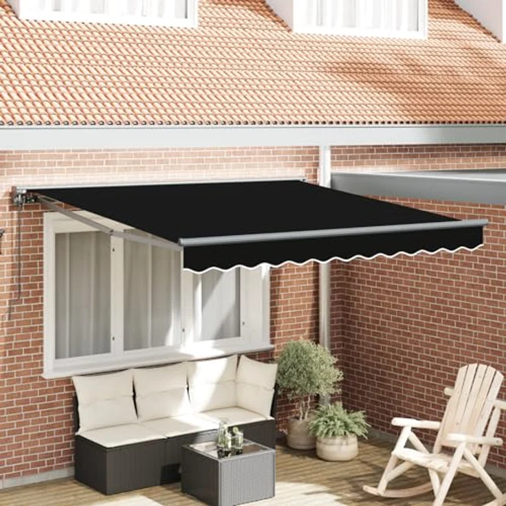 vidaXL Handbetriebene, ausziehbare Markise, schwarz, 3,5x2,5m, UV- und wasserabweisend, pulverbeschichteter Aluminiumrahmen, ideal für Terrassen – Bild 2