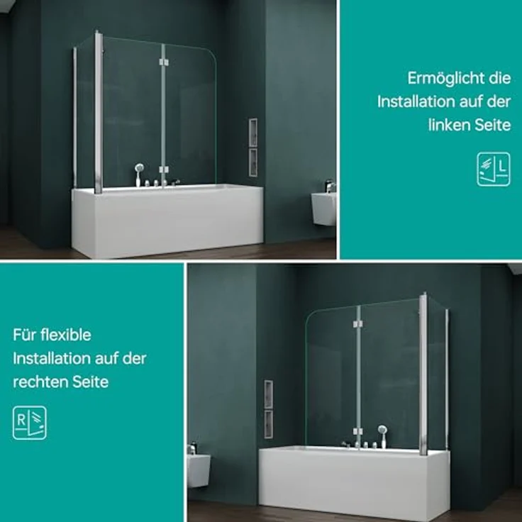 Mai&Mai Duschwand für Badewanne Badewannenfaltwand 6mm Sicherheitsglas mit NANO-Versiegelung, Wandanschlag links, BTH: 70x120x140cm – Bild 9