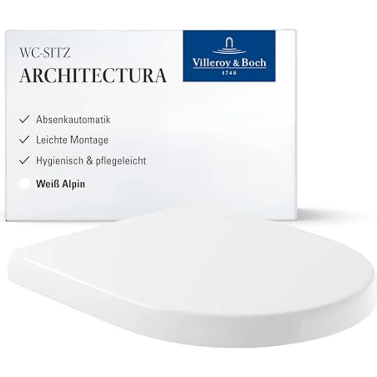 Villeroy & Boch Architectura WC-Sitz 445 x 374 x 59 mm, Duroplast mit SoftClosing und QuickRelease, Weiß Alpin – Bild 1
