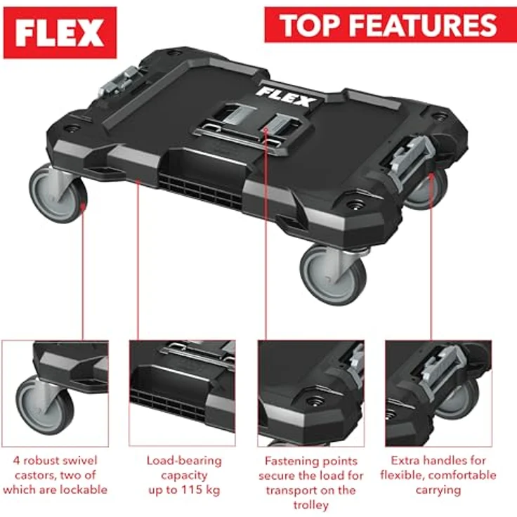Flex-Tools Werkzeugkoffer 533246 TKA SP RD, Roller Trolley STACK PACK mit praktischem Zubehör, rot – Bild 2