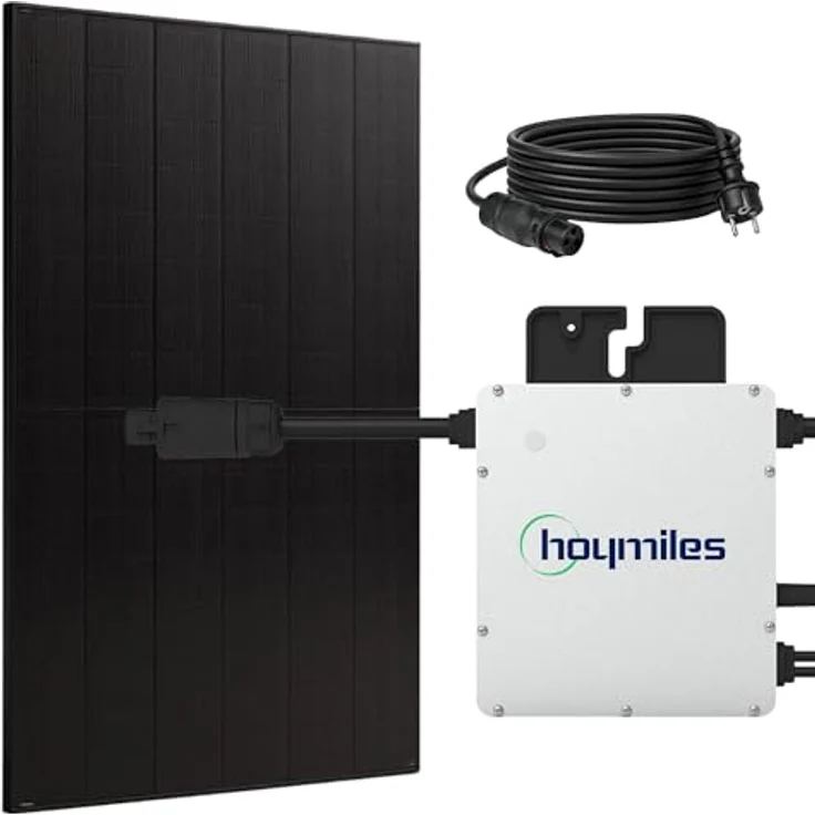 SUNNIVA® 500W Balkonkraftwerk BIFAZIAL FULLBLACK, Komplettset mit 400W HOYMILES Wechselrichter, 1x 500W N-Type Glas-Glas Bifacial Solarmodul, 5m Kabel, hohe Energieeffizienz und stabile Bauweise – Bild 1