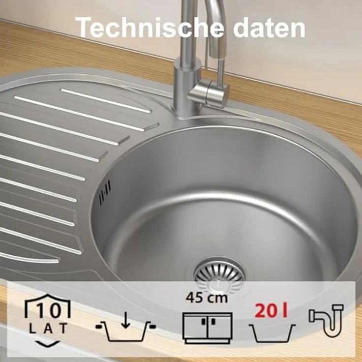 Quadron Einbeckenspüle TOM, Edelstahl Spüle 45 cm in Satin, Einzelbecken mit Abfluss, geeignet für Küchenunterschränke ab 45 cm, hygienisch und pflegeleicht – Bild 2